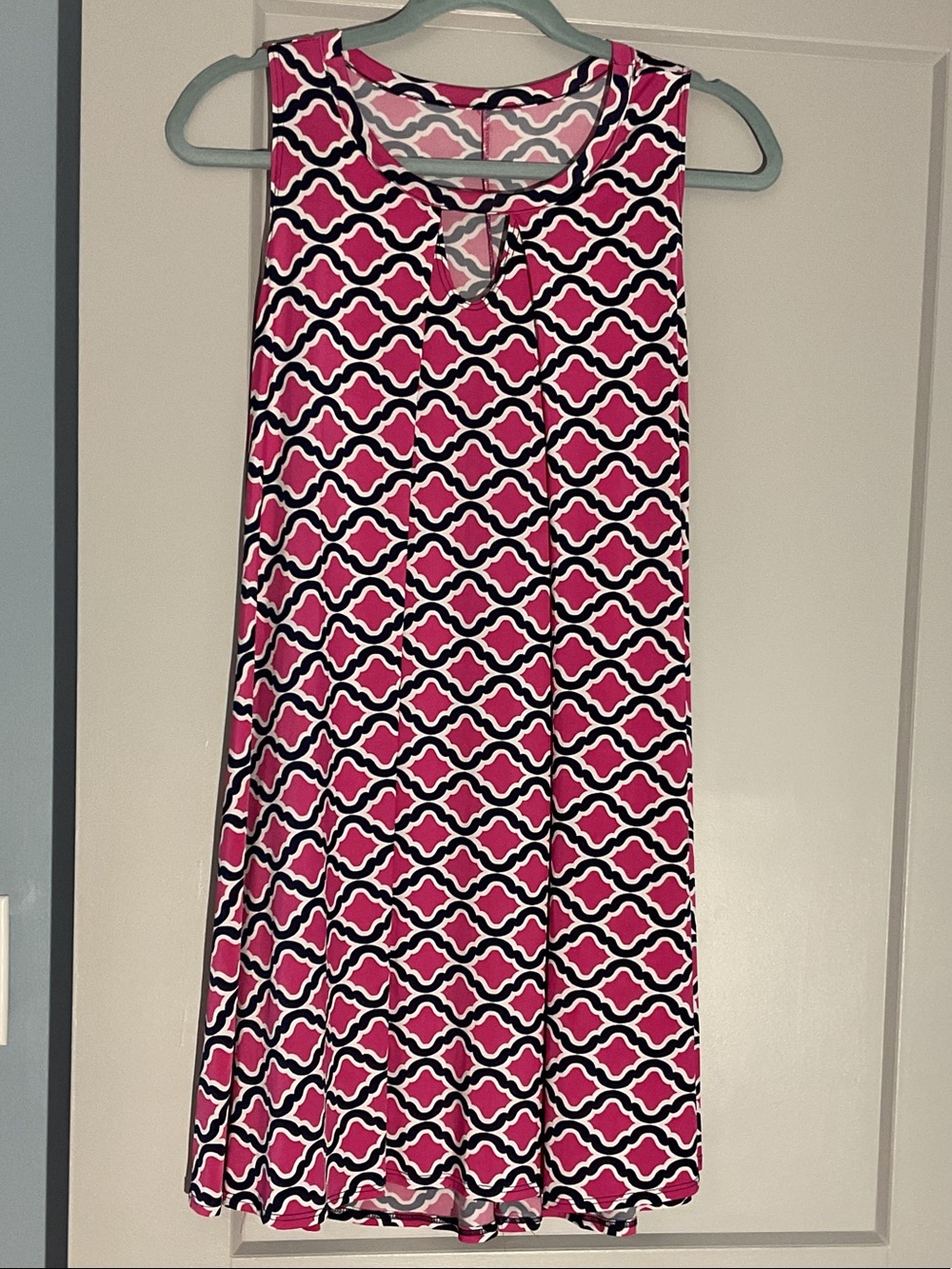 Pink Geometric Sleeveless Shift Dress
